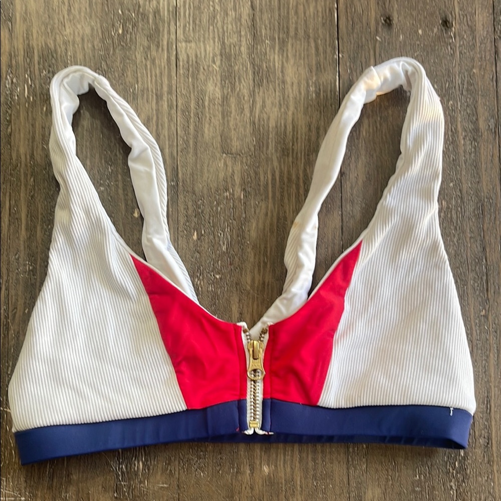 Beach Bunny White and Red Bikini Top